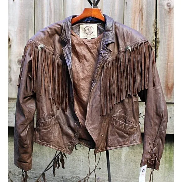 Vintage 1980s Over-the-Top Fringe Leather Bomber Jacket from Aubergine Med - Picture 15 of 15